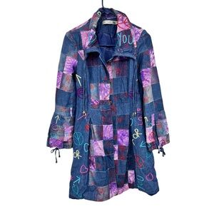 My Design Paris colorful embroidered 
Patchwork Denim Trenchcoat w/ pockets